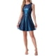 thumbnail image 1 of INSPIRE CHIC Vestido de Mujer Sin Mangas Cintura Alta Brillante Ajustado y Acampanado Mini Vestido Azul Oscuro XS, 1 of 6