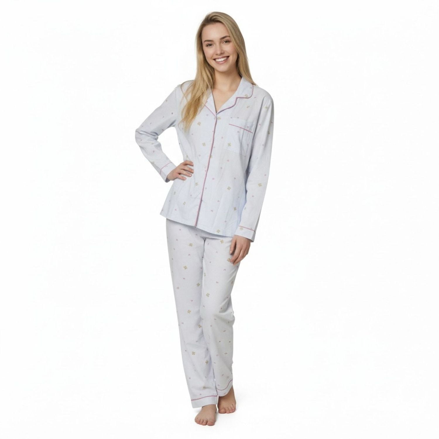 Likeshop - Pijama Mujer Manga Larga Botones Diseños Colores 107