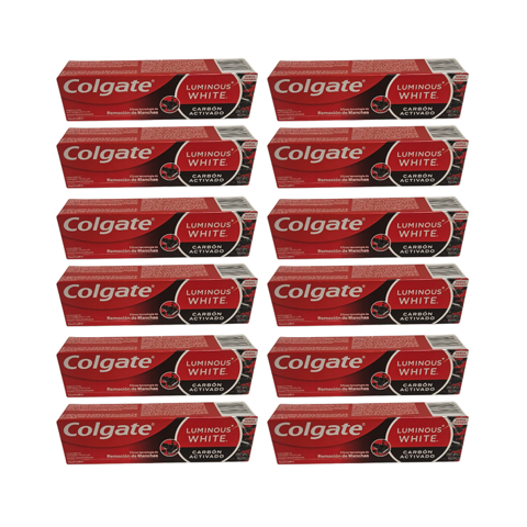 Colgate - Pack 12 Pasta Colagte Luminous White Carbon Activado 90G