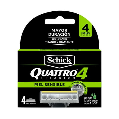 Repuesto Máquina De Afeitar Quattro Piel Sensible 4 Un Schick