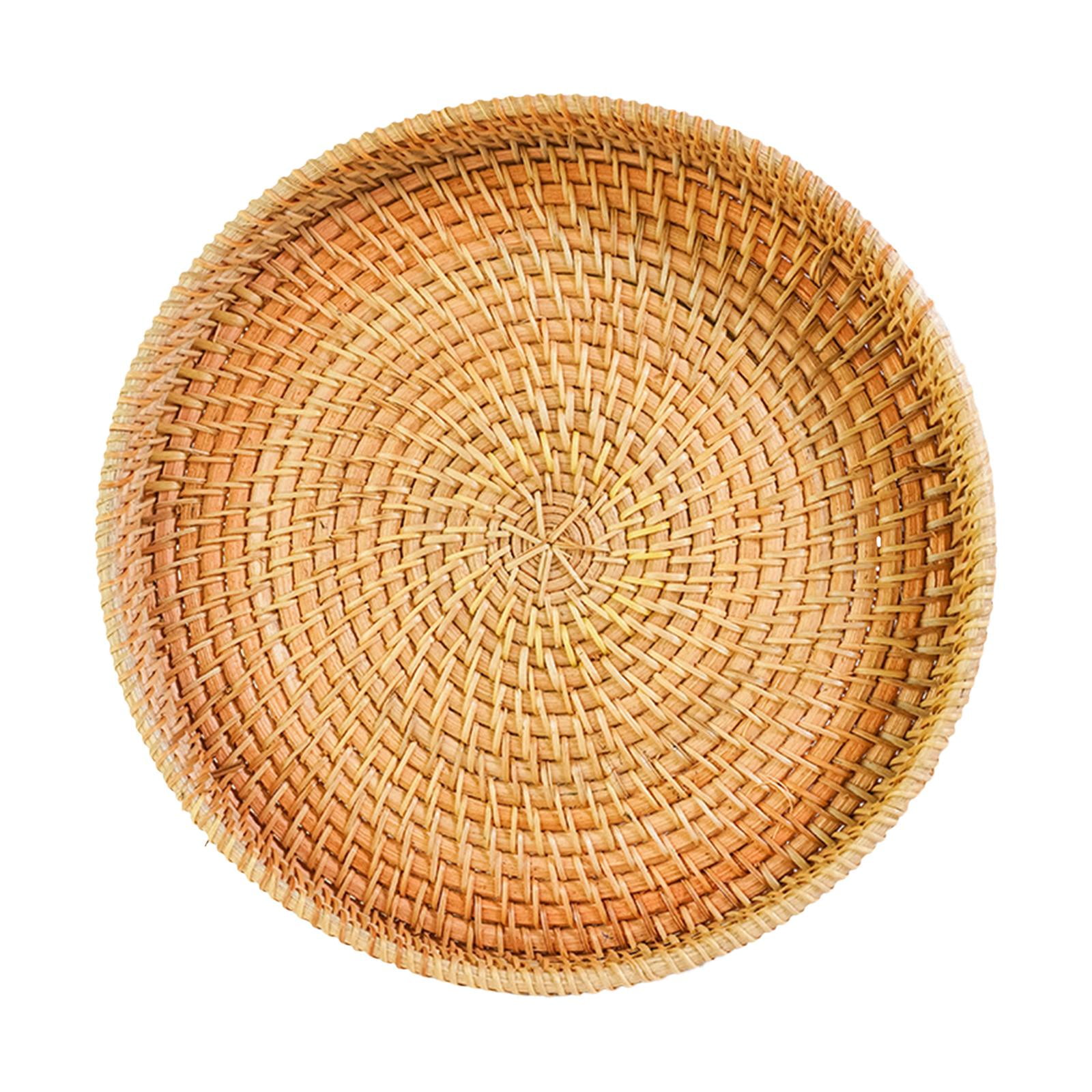 Magideal - Bandeja Redonda De Ratán Para Servir, Plato De Mimbre, Plato Para Pasteles, Cesta Tejida A Mano, Organizador Para Bebidas, Pan, Fruta, Decoración Del , 24cmx3cm