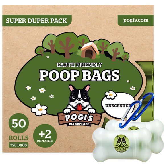 Bolsas para excrementos de perro Pogi's 750 bolsas y 2 soportes para correas
