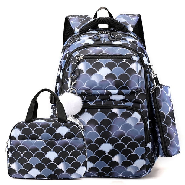 2024 NEW Multifunctional Fish Scale Printed Backpack Girls Schoolbag High Quality Nylon School Bags with Lunchbag and Pencilbag