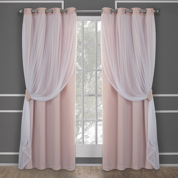 Cortinas TOWN & COUNTRY LUXE Talia de doble capa, 52 x 213 cm, color rosa