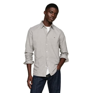 Camisa Tommy Hilfiger De Popelina Micro A Cuadros, Corte Regular, Para Hombre