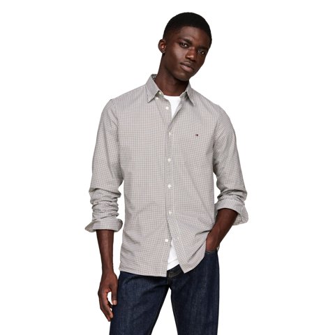 Camisa Tommy Hilfiger De Popelina Micro A Cuadros, Corte Regular, Para Hombre