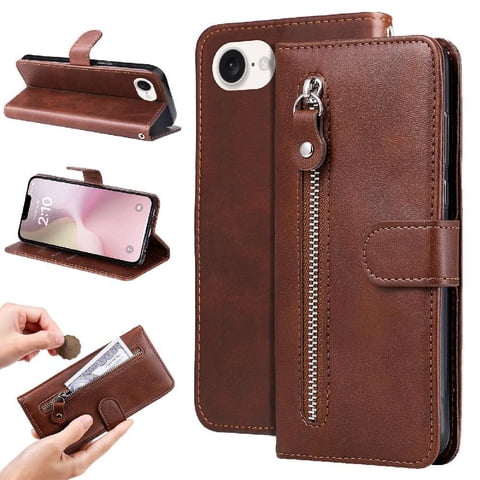 Gangxun - Funda Con Cremallera Para Iphone 16E, Carcasa Cartera De Cuero Pu Con Soporte Y Tarjetero