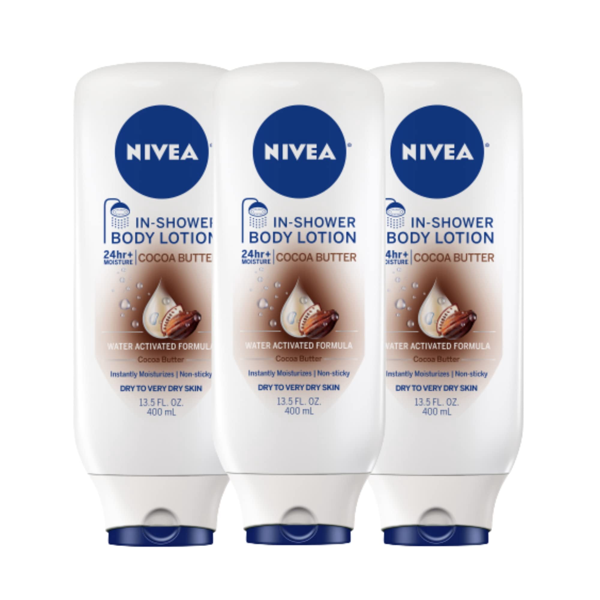 Nivea Body - Loción De Ducha Nivea, Manteca De Cacao, 400 Ml, Para Piel Seca, Paquete De 3