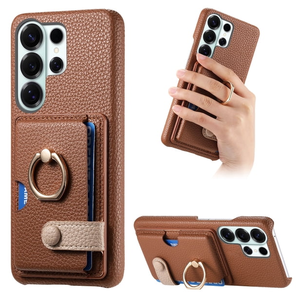 Funda FOXDOCK para Samsung Galaxy S26 Ultra Protección Antigolpes, Función de Soporte, Con Anillo y Cartera Magnética-marrón