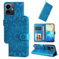 Funda Tipo Cartera Foxdock Para Vivo Y77 5G , Diseño Girasol En Relieve, Cuero Pu, Cierre Magnético, Soporte Y Tarjetero