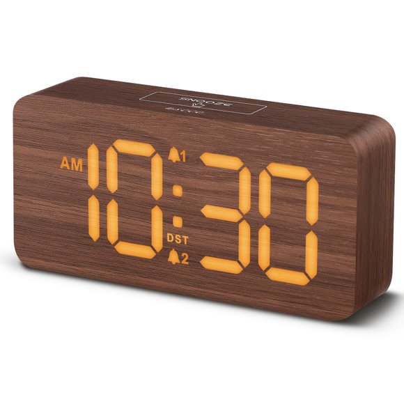 Reloj despertador digital USCCE de madera con números grandes y despertador