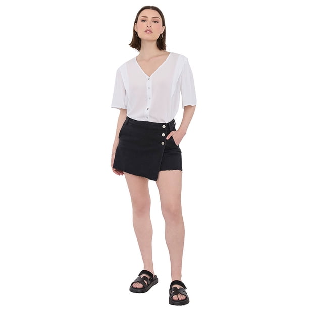 Skort Mujer Denim Negro Corona