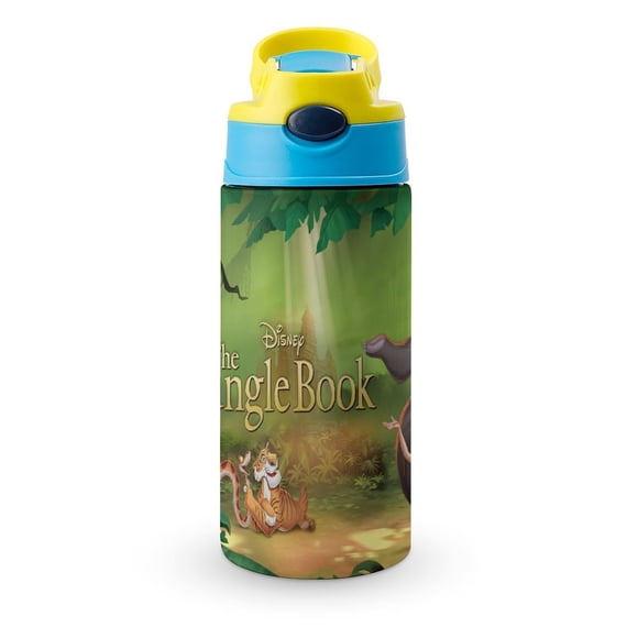 El libro de la selva Botella de Agua con Tapa Pop Top de Un Toque, Acero Inoxidable, a Prueba de Fugas, para Deportes, Botella Infantil azul 12 oz