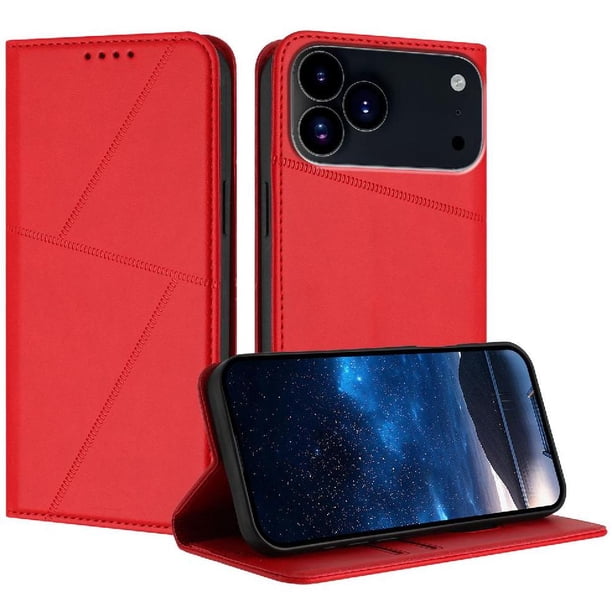 Funda Cartera Magnética para iPhone 17 Pro Max Protección Antichoque con Ranuras Rojo