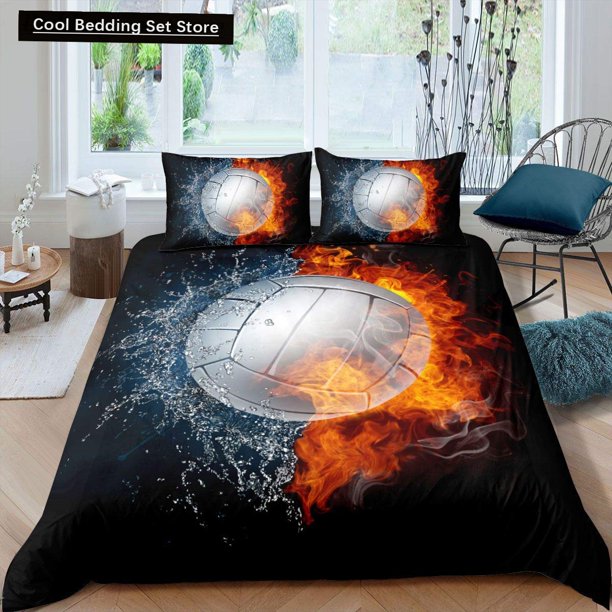 Volleyball Bedding Set Sports Duvet Cover Boys Girls Ball Theme Fire and Water Comforter Cover Polyester Quilt Cover Bed Sheets