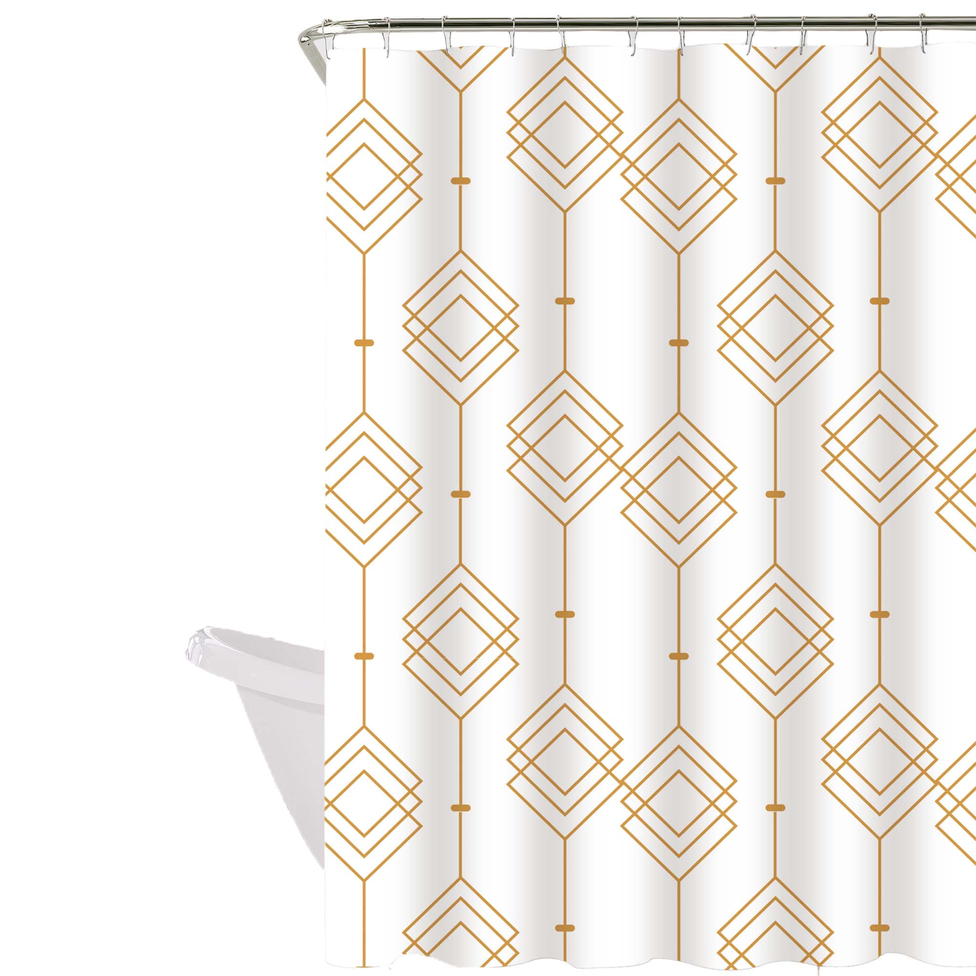 Decoexpress - Cortina De Baño 180x180 Impermeable + 12 Ganchos Geometrica Dorada