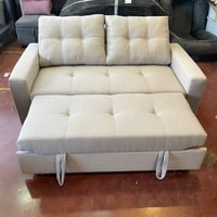 Camila Home - Sofá Cama Repelente Al Agua Supreme Confort 2 Plazas Lino Beige Con Puffs Y Cojines