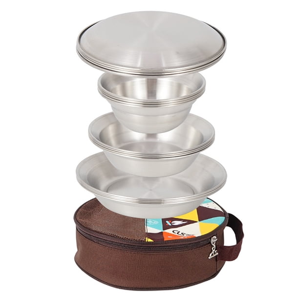 Enjoy Outdoor Dining with Ease - 16 Piece Stainless Steel Tableware Set for Barbecue, Picnic, and Camping with Storage Bag - Real Metal, Dishwasher Safe, and Easy to Carry