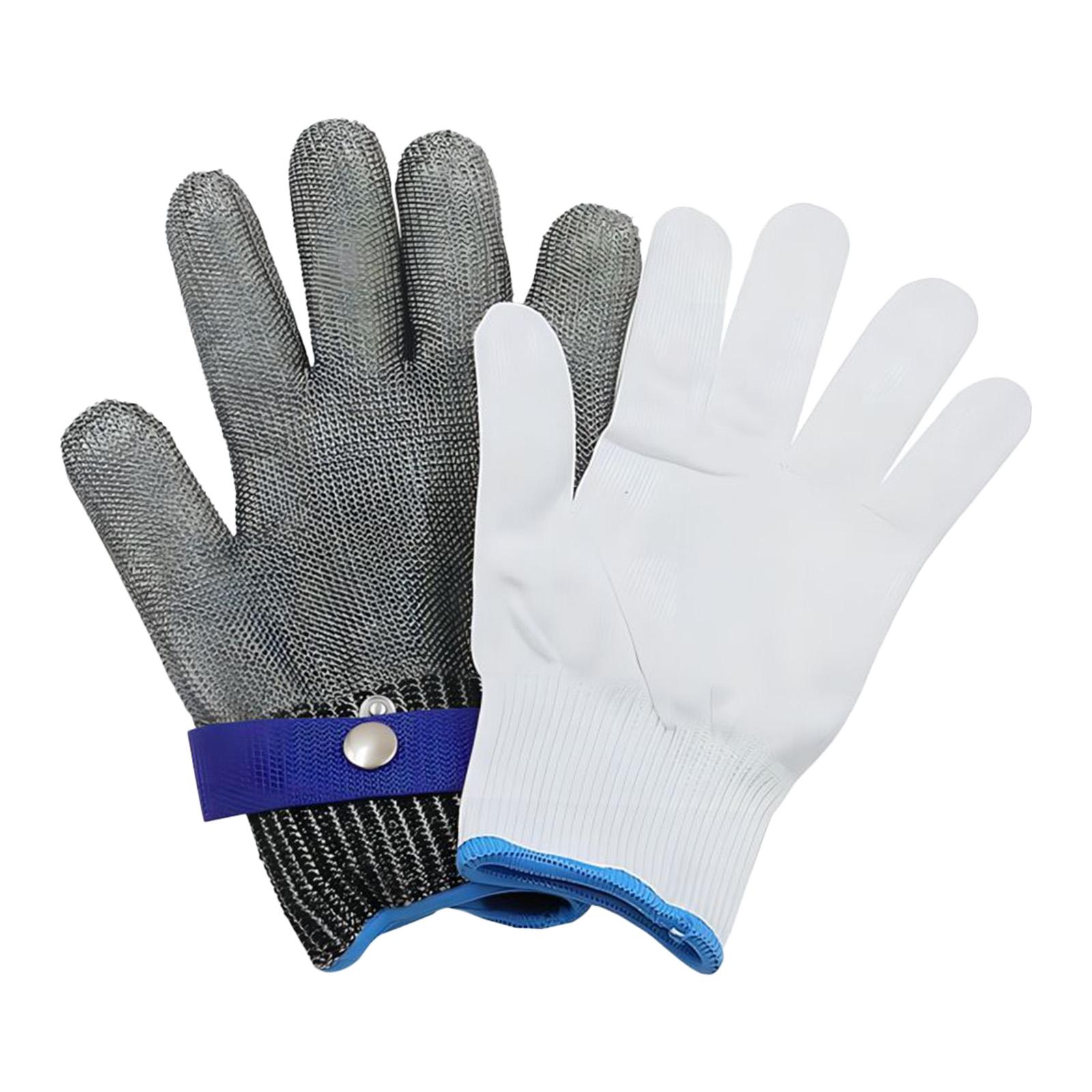 Magideal - Guantes Resistentes A Cortes, Protección De Malla De Acero Inoxidable, Construcción Antideslizante, Muñeca Ajustable, Ligeros, Lavables A Máquina, Apt L