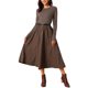 thumbnail image 2 of INSPIRE CHIC Vestido Midi Casual para Mujer Cuello Redondo Manga Larga Vestidos Sueltos de Otoño con Cinturón Conjuntos para Citas y Trabajo S Café, 2 of 6