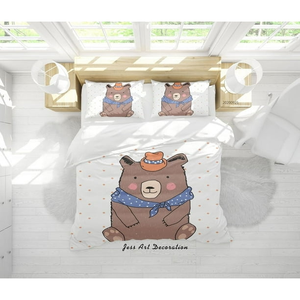 3D Dibujos animados de animales Oso Patrón Funda de edredón Set de ropa de cama Set Funda nórdica