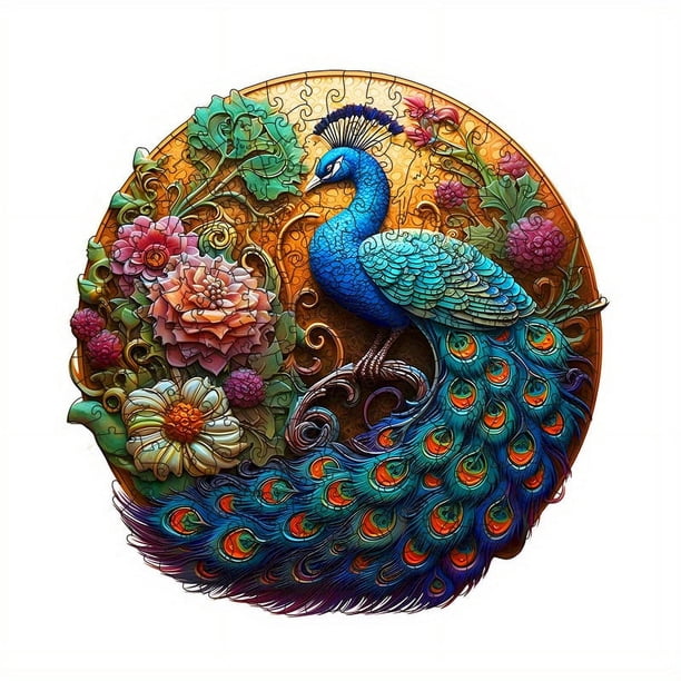 Rose Blue Peacock Wooden Puzzle, Special-shaped Animal Puzzle, Decompressing Difficult Educational Toys For Adults, Birthday Holiday Gift For Adult Men And Women, Couple Family Gift, Wooden Toys
