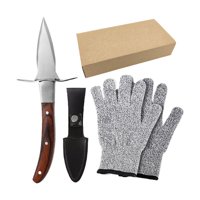 Xusx111 - Oyster Shucking Cuchillo Y Guante Kit - Almeja Y Oyster Cuchillo Shucker Set Con Acero Inoxidable Herramienta De Apertura De Mariscos, Mango De Madera Y Guantes