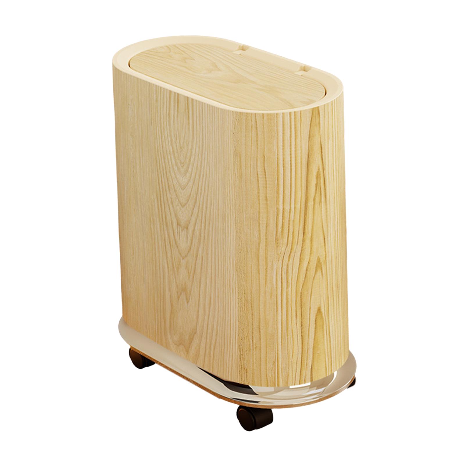 Magideal - Cubo De Basura Con Ruedas Extraíbles, Diseño Delgado, Tapa A Presión, Construcción Robusta, Impermeable Para Baño, Inodoro, Oficina, Cocina, Dormitori Madera