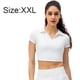 thumbnail image 2 of Camiseta polo de punto con cuello en V para mujer, cintura alta, manga corta, top corto, blanco, 2 of 7
