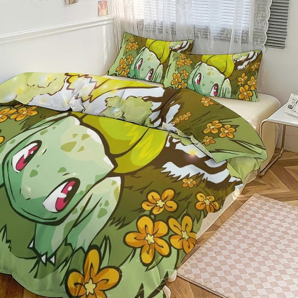 Juego de ropa de cama con estampado Bulb_asaur, funda nórdica, juego de 3 piezas, funda nórdica y fundas de almohada para mujeres, hombres y adolescentes C
