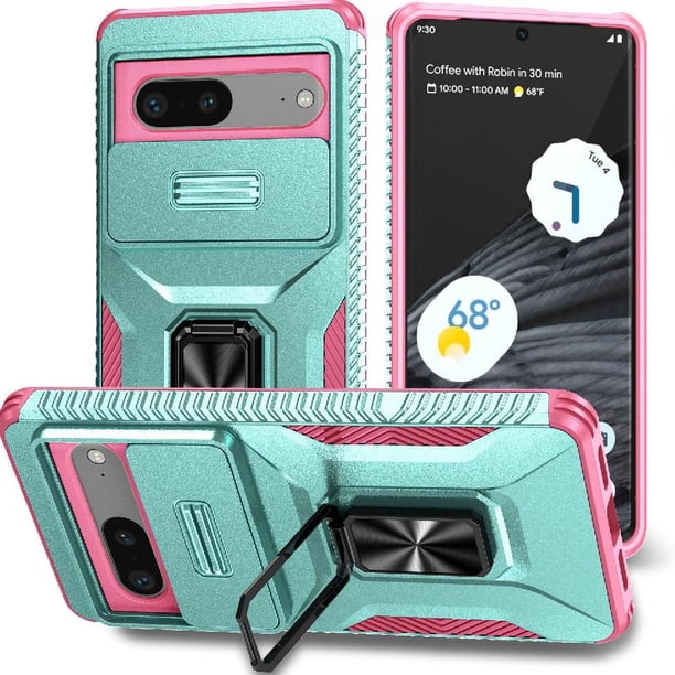 Funda Armada para Google Pixel 7 con Tapa Deslizante y Soporte Magnético Giratorio Verde