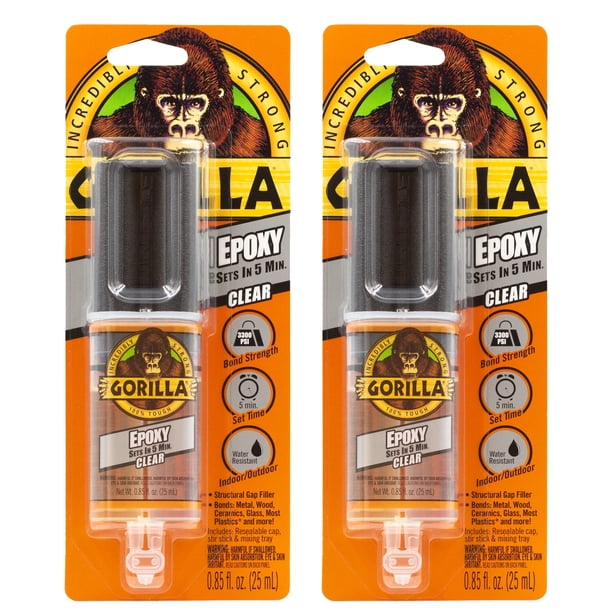 Jeringas epoxídicas transparentes Epoxy Gorilla de 25 ml, paquete de 2 unidades, juego de 5 minutos