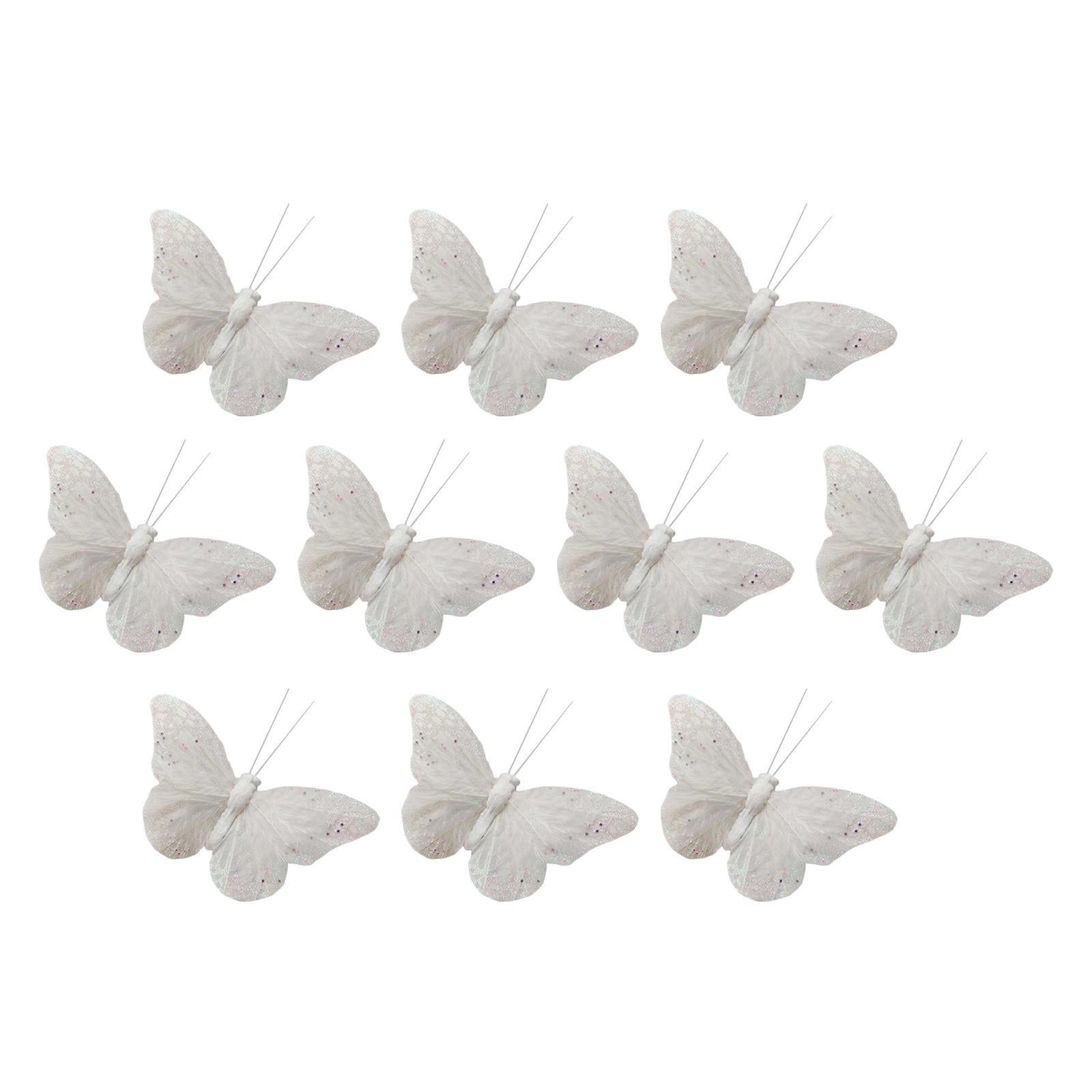 Magideal - 10 Piezas De Decoración De Pared De Mariposa 3d, Calcomanías Decorativas De Pared De Moda Blanca, Adorno Simulado Artesanal Para Comedor, Cumpleaños, 9cm
