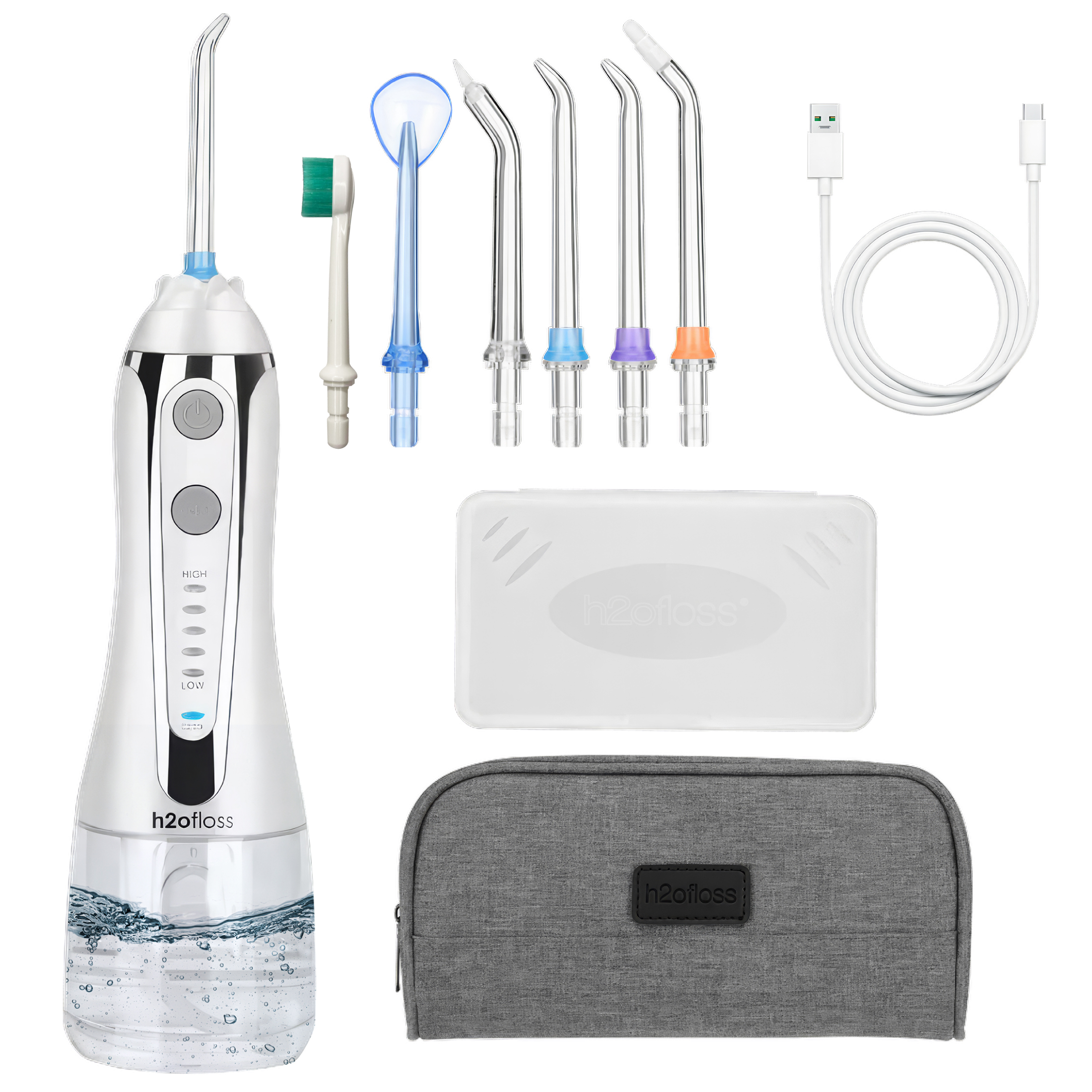 Irrigador Dental Limpieza Bucal Blanco H2Ofloss Pórtatil Recargable Para La Higiene Dental