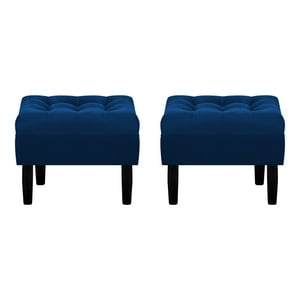 Bodevir - Set Pouf Wood 1C Felpa 00 Azul Marino