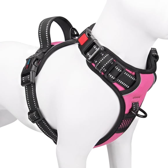 Arnés para perros PHOEPET, chaleco reflectante con clip frontal y asa M, rosa