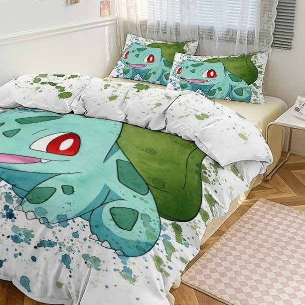 Bulb_asaur Print Bedding Set Pattern Duvet Cove Set3 Pieces Quilt Cover And Pillowcases for Women Men Teens