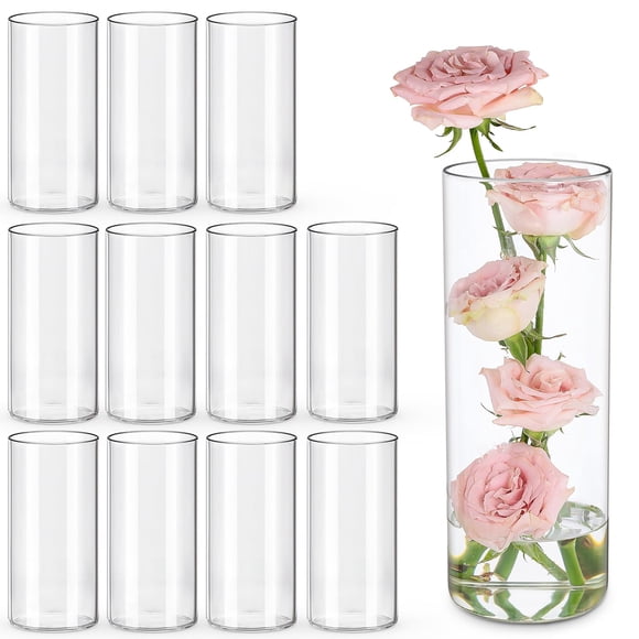 Jarrones cilíndricos de vidrio UPBUD, 8 pulgadas, transparentes, juego de 12 para centros de mesa