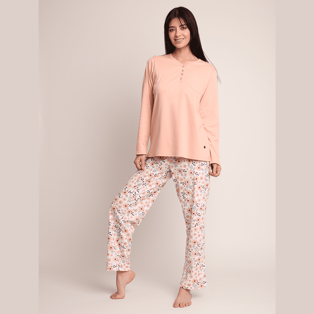 Mon Amour - Pijama Algodón Estampado De Flor Abotonado 261503 - Xl