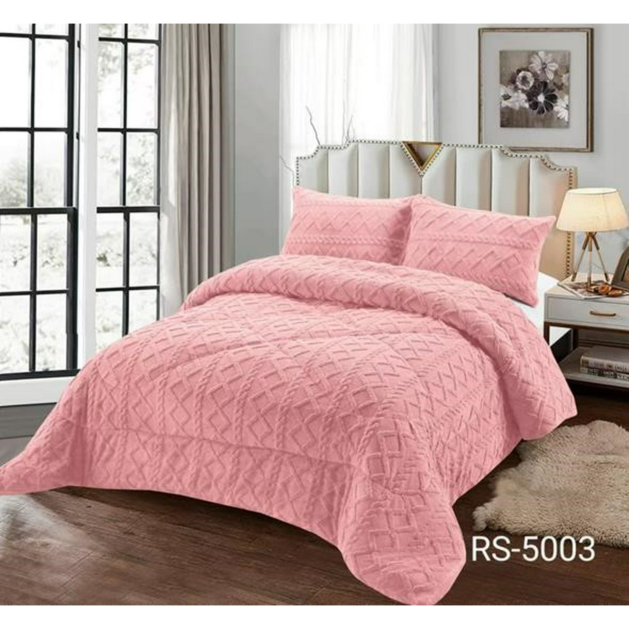 Aladdins Shop - Cobertor De Invierno Texturizado Con Chiporro 1,5 Plaza Diseño Trenza Rosado