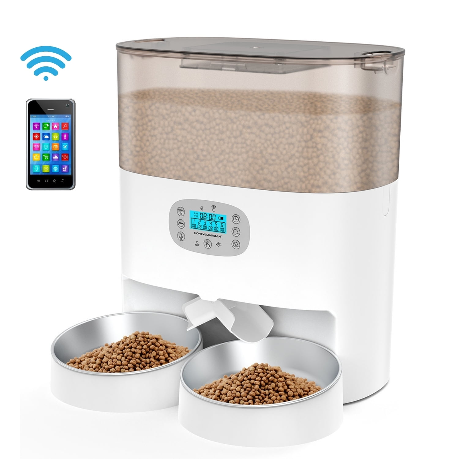 Genérico - Dispensador Automático Comida Gato Wifi Doble Plato Blanco