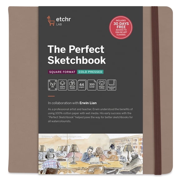 Cuaderno de dibujo ETCHR 18 cm cuadrado 300 gsm algodón con bordes deshilachados