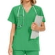 thumbnail image 5 of Uniforme de trabajo de enfermería con cuello en V y bolsillo de color sólido europeo y americano para mujer, 5 of 5