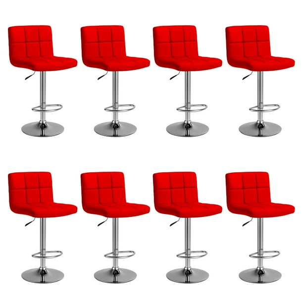 Pack 8 Sillas Taburete Tipo Bar Ajustable 60-80cm con Respaldo rojo