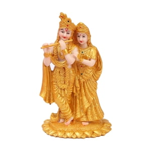 Bothyi - Radha Krishna Hindú En Escultura De Resina De Estatua De Loto Para Mesa De Oficina En Casa