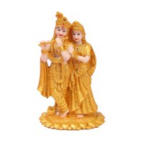 Bothyi - Radha Krishna Hindú En Escultura De Resina De Estatua De Loto Para Mesa De Oficina En Casa
