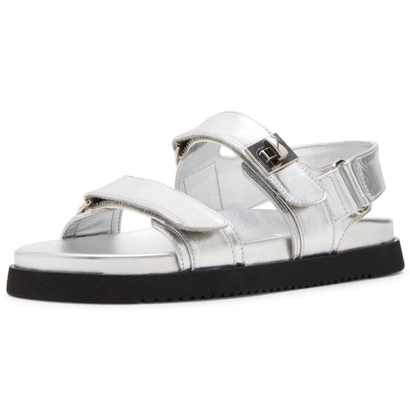 Sandalia Steve Madden Mona de piel plateada para mujer, talla 6.5US