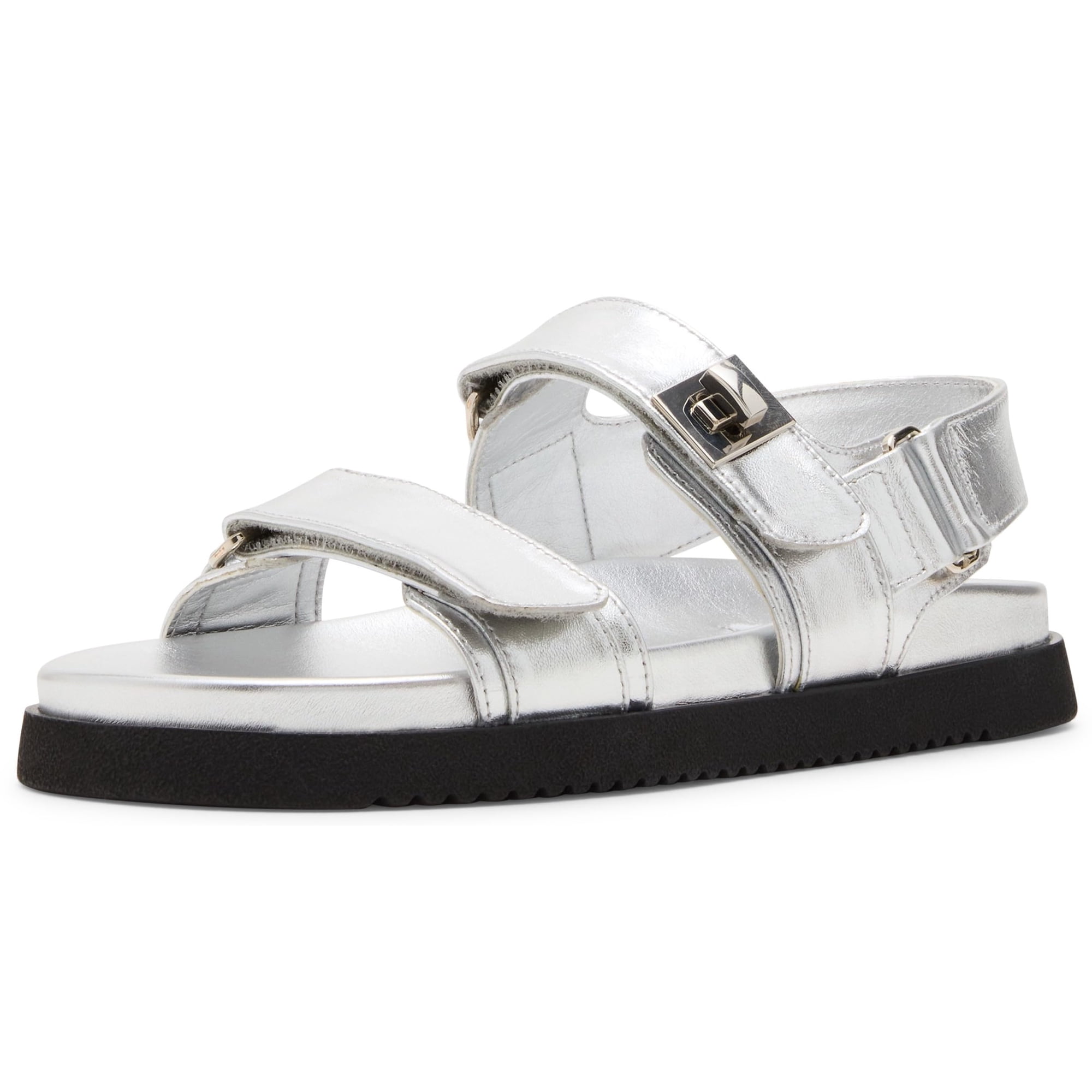 Sandalia Steve Madden Mona De Piel Plateada Para Mujer, Talla 6.5us