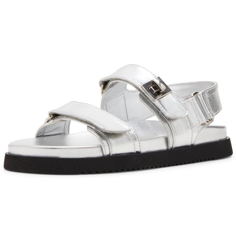 Sandalia Steve Madden Mona De Piel Plateada Para Mujer, Talla 6.5Us