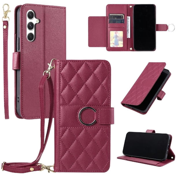 Funda tipo billetera FOXDOCK para Samsung Galaxy A24 4G – Tapa abatible con correa para mujer